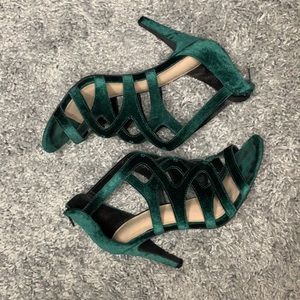 Emerald Green Velvet Open Toe Heel - Ocilia Style